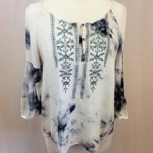 Entro Tie-Dye Embroidered Peasant Top